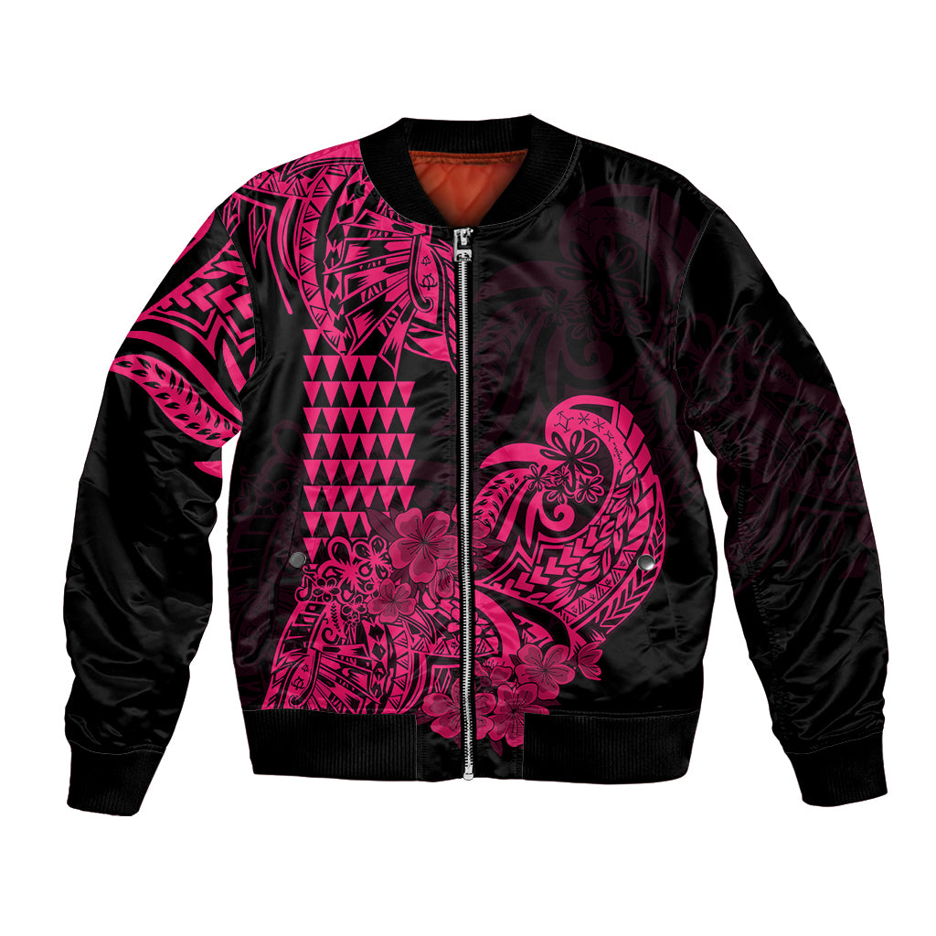 Hawaii Kakau Bomber Jacket Polynesian Floral Tribal Pink Version LT9 Unisex Pink - Polynesian Pride