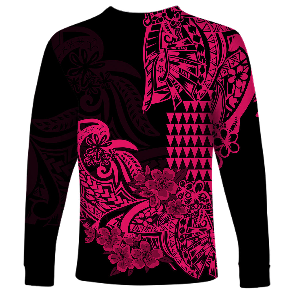 Hawaii Kakau Long Sleeve Shirt Polynesian Floral Tribal Pink Version LT9 - Polynesian Pride