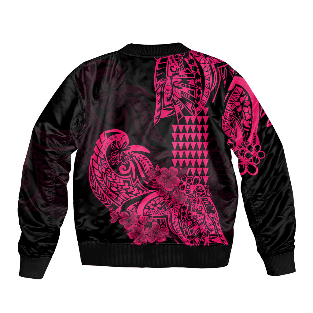 Hawaii Kakau Sleeve Zip Bomber Jacket Polynesian Floral Tribal Pink Version LT9 - Polynesian Pride