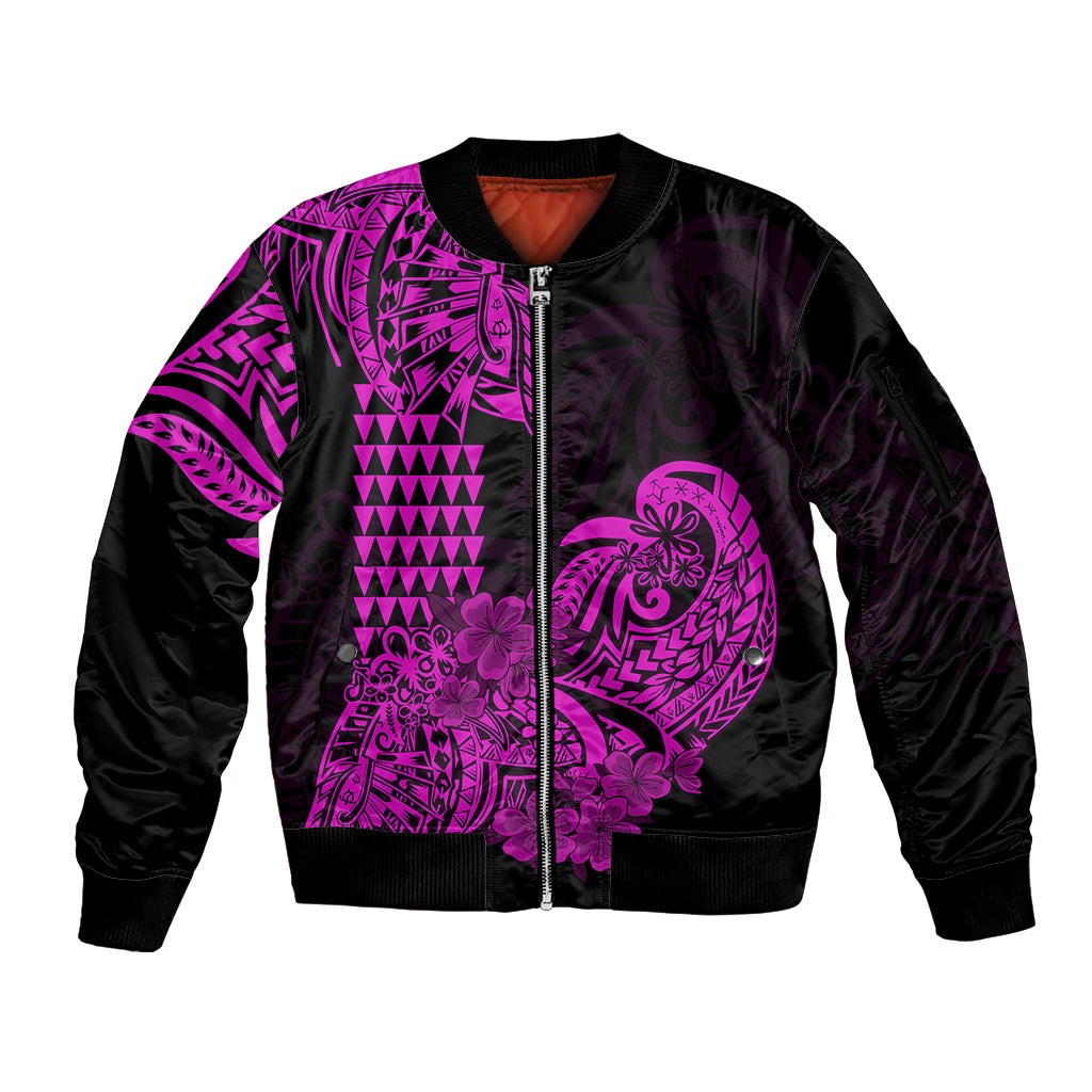 Hawaii Kakau Sleeve Zip Bomber Jacket Polynesian Floral Tribal Purple Version LT9 Unisex Purple - Polynesian Pride