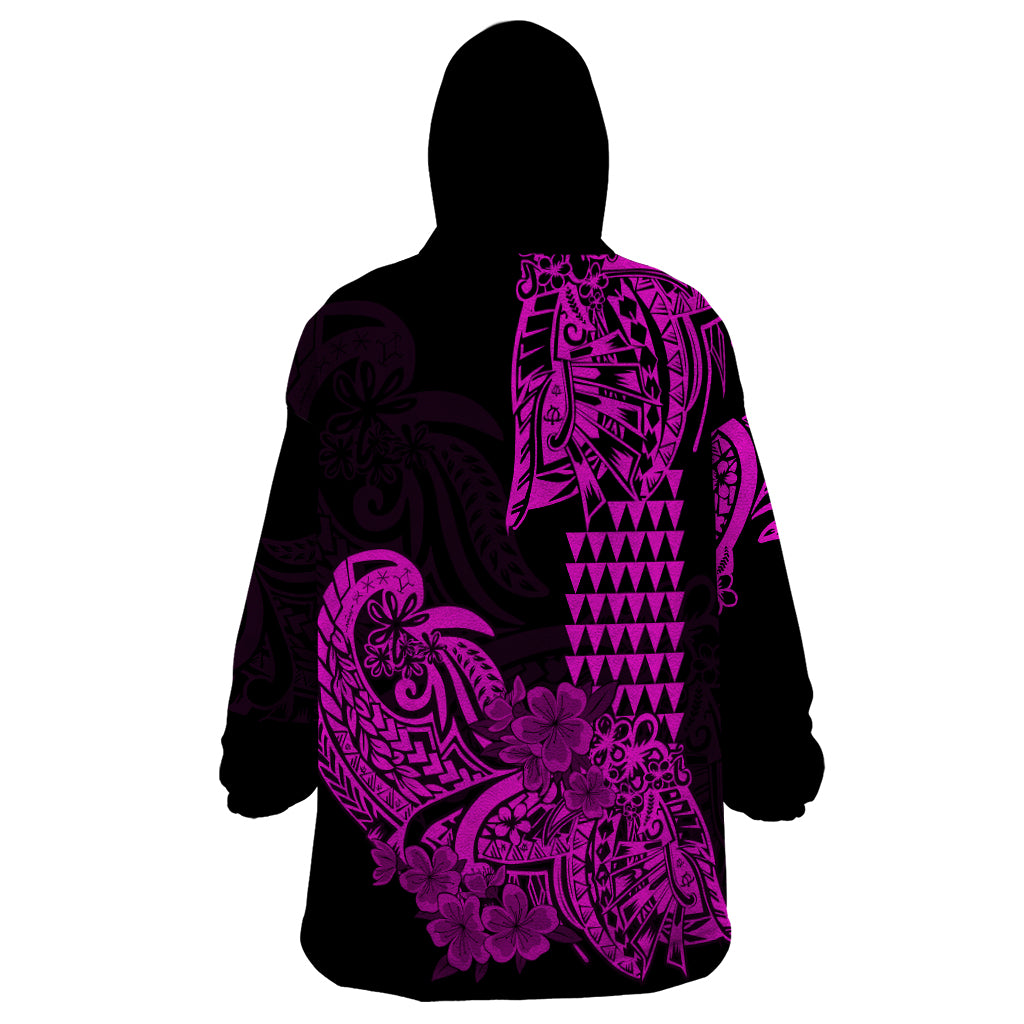 Hawaii Kakau Wearable Blanket Hoodie Polynesian Floral Tribal Purple Version LT9 - Polynesian Pride