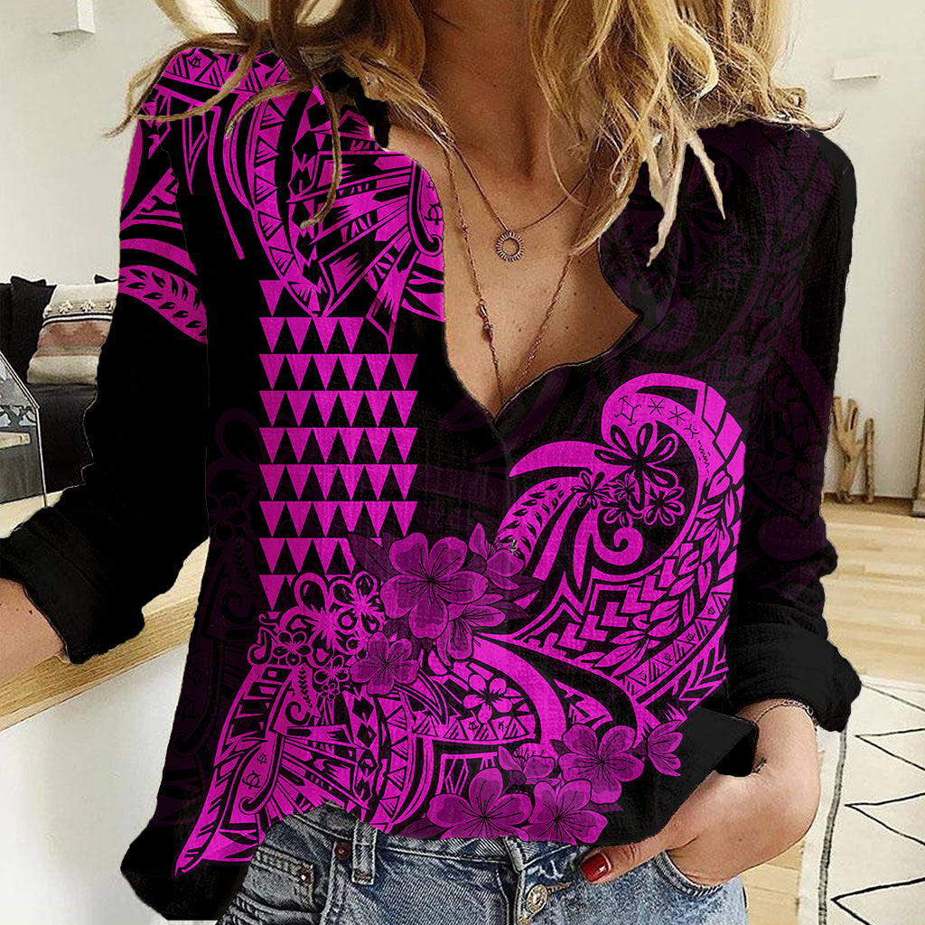 Hawaii Kakau Women Casual Shirt Polynesian Floral Tribal Purple Version LT9 Female Purple - Polynesian Pride
