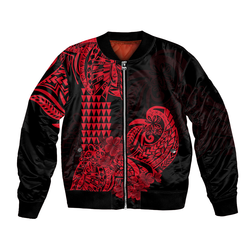 Hawaii Kakau Bomber Jacket Polynesian Floral Tribal Red Version LT9 Unisex Red - Polynesian Pride