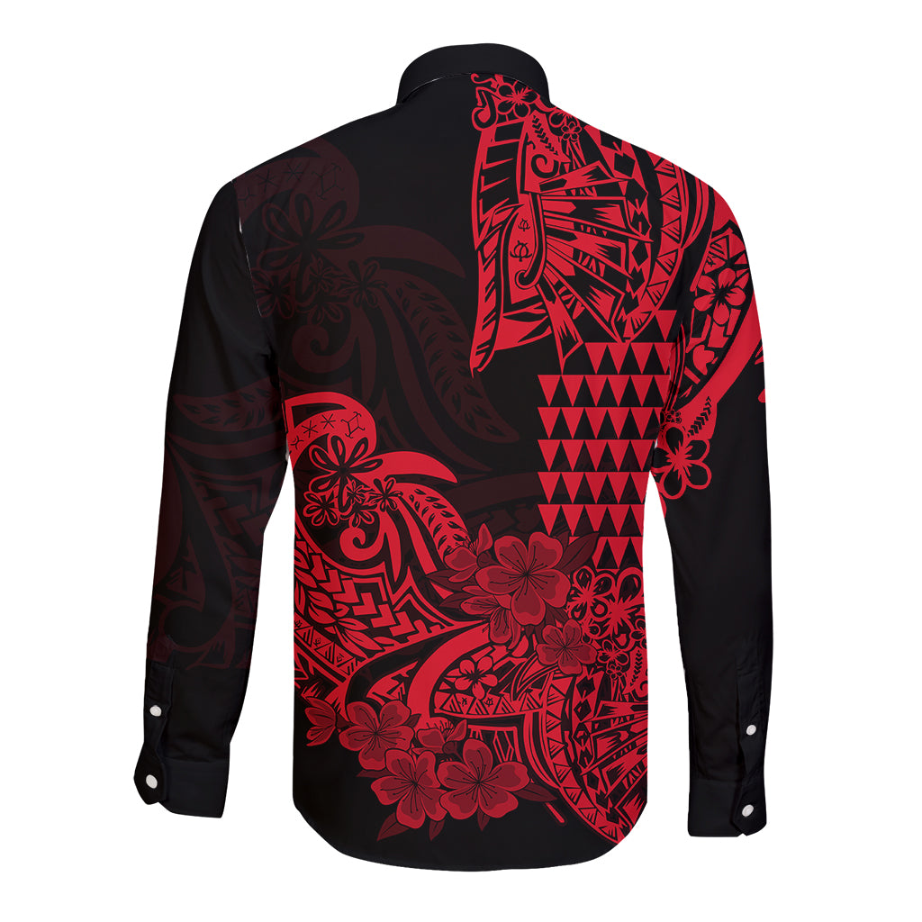 Hawaii Kakau Long Sleeve Button Shirt Polynesian Floral Tribal Red Version LT9 - Polynesian Pride