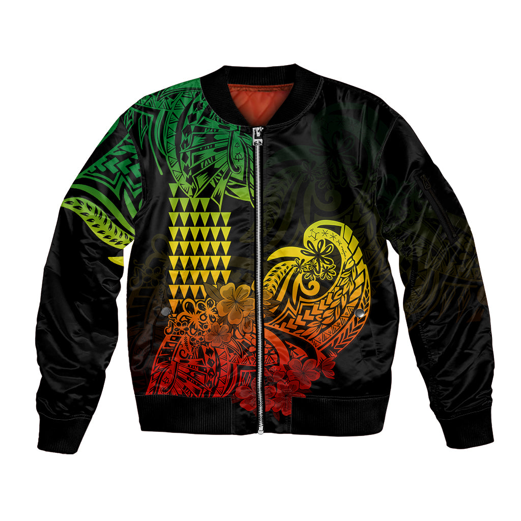 Hawaii Kakau Sleeve Zip Bomber Jacket Polynesian Floral Tribal Reggae Version LT9 Unisex Reggae - Polynesian Pride