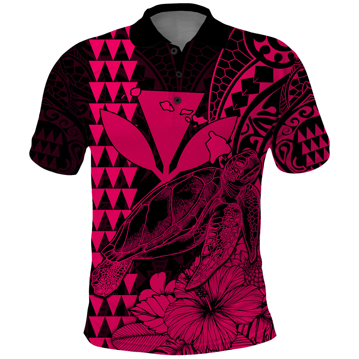 Custom Kakau Polynesian Tribal Hawaiian Turtle with Kanaka Maoli Pink Polo Shirt LT9 Pink - Polynesian Pride