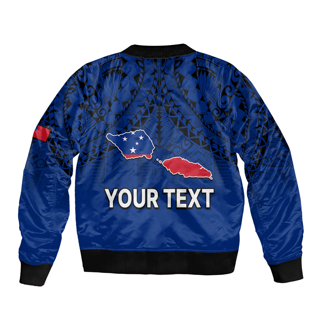(Custom Personalised) Polynesian Independent State of Samoa Blue Sleeve Zip Bomber Jacket LT9 - Polynesian Pride