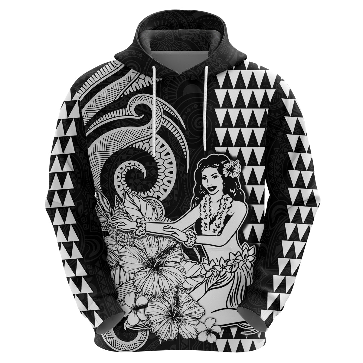 Custom Aloha Hula Girl Hawaiian Tribal and Simple Kakau Hoodie LT9 Zip Hoodie Black - Polynesian Pride