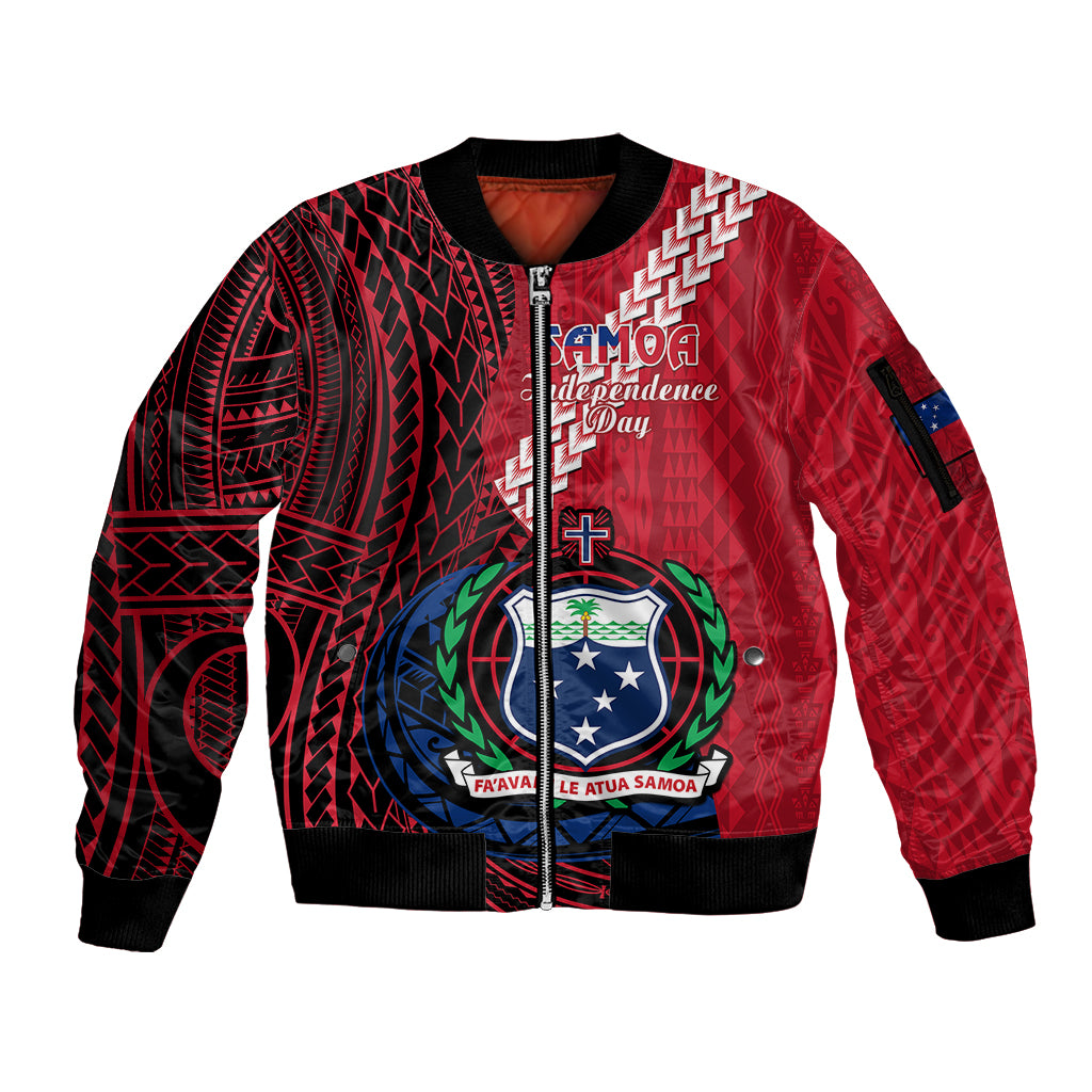 (Custom Personalised) Samoa Sleeve Zip Bomber Jacket Happy Independence Day Samoan Red Pattern LT14 Unisex Red - Polynesian Pride