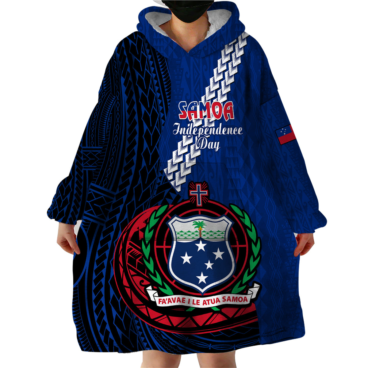 (Custom Personalised) Samoa Wearable Blanket Hoodie Happy Independence Day Samoan Blue Pattern LT14 - Polynesian Pride