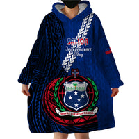 (Custom Personalised) Samoa Wearable Blanket Hoodie Happy Independence Day Samoan Blue Pattern LT14 - Polynesian Pride