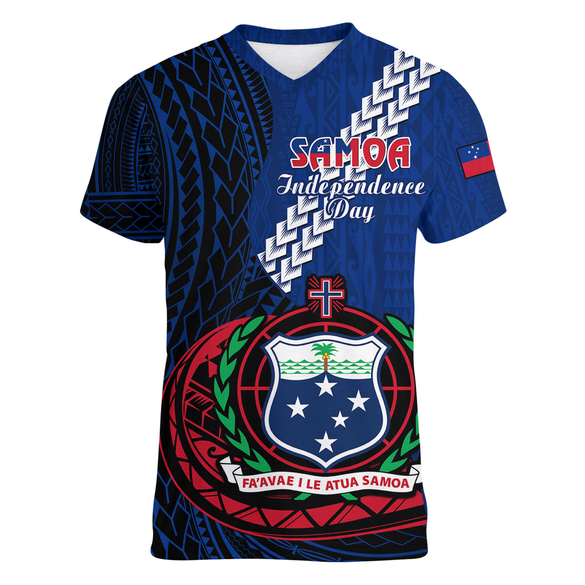 (Custom Personalised) Samoa Women V Neck T Shirt Happy Independence Day Samoan Blue Pattern LT14 - Polynesian Pride