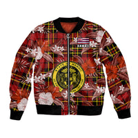 Hawaii State Bomber Jacket Tropical Flowers Mix Tartan Red Version LT14 Unisex Red - Polynesian Pride