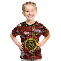 (Custom Personalised) Hawaii State Kid T Shirt Tropical Flowers Mix Tartan Red Version LT14 Youth XL Size14 - Polynesian Pride