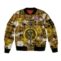 Hawaii State Sleeve Zip Bomber Jacket Tropical Flowers Mix Tartan Gold Version LT14 Unisex Gold - Polynesian Pride