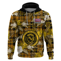 Custom Hawaii State Hoodie Tropical Flowers Mix Tartan Gold Version LT14 - Polynesian Pride