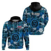 Hawaii State Hoodie Tropical Flowers Mix Tartan Blue Version LT14 Pullover Hoodie Blue - Polynesian Pride