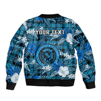 (Custom Personalised) Hawaii State Bomber Jacket Tropical Flowers Mix Tartan Blue Version LT14 - Polynesian Pride