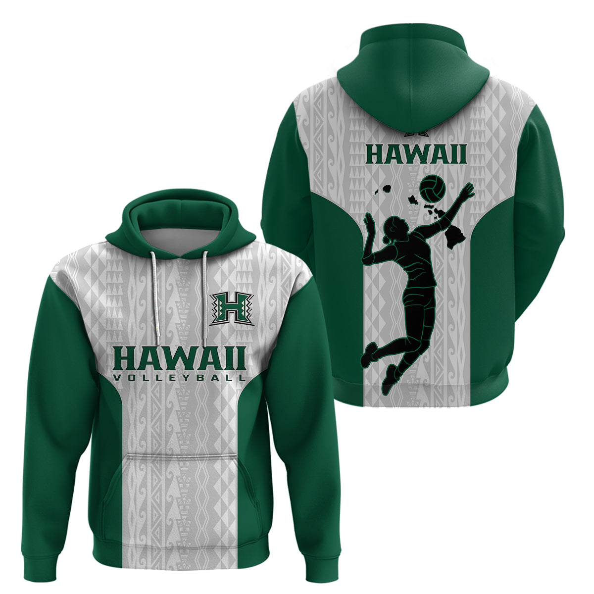 Hawaii Volleyball Hoodie Hawaiian Kakau White Style LT14 Pullover Hoodie White - Polynesian Pride
