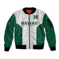 Hawaii Volleyball Sleeve Zip Bomber Jacket Hawaiian Kakau White Style LT14 Unisex White - Polynesian Pride
