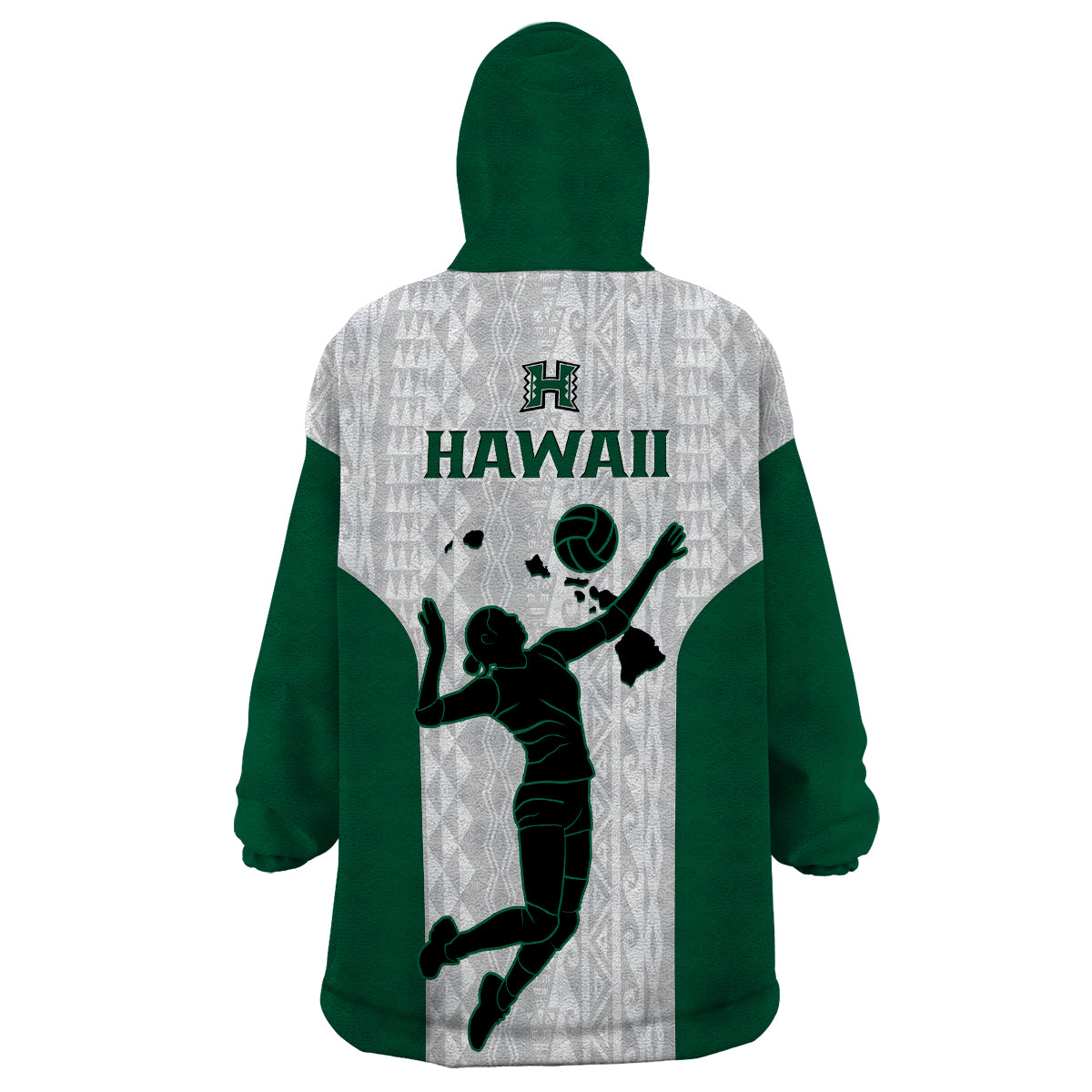 Hawaii Volleyball Wearable Blanket Hoodie Hawaiian Kakau White Style LT14 - Polynesian Pride