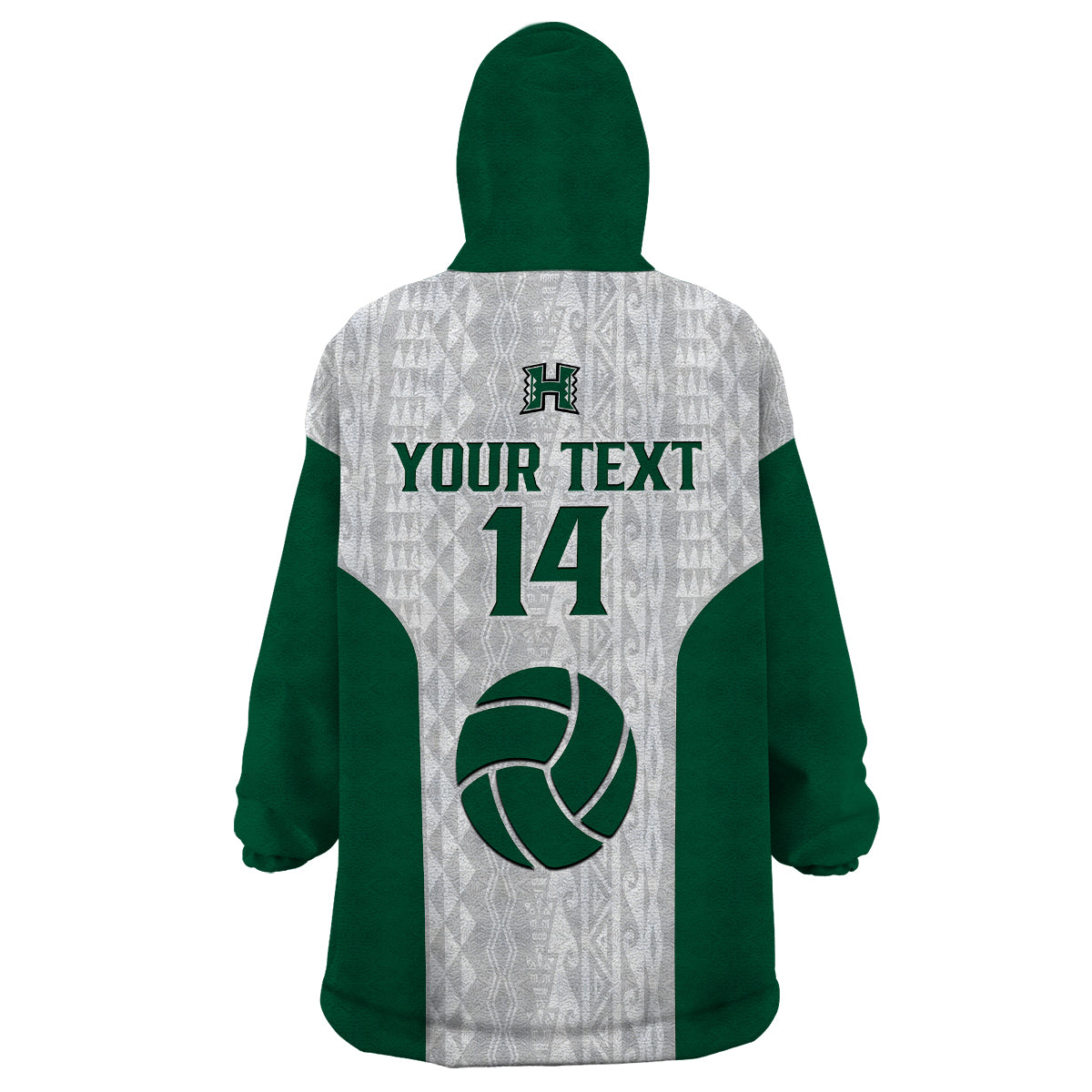 (Custom Text And Number) Hawaii Volleyball Wearable Blanket Hoodie Hawaiian Kakau White Style LT14 - Polynesian Pride
