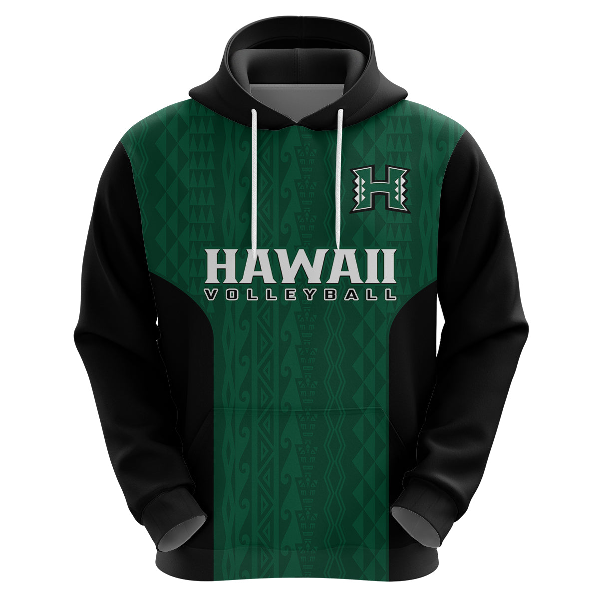 Hawaii Volleyball Hoodie Hawaiian Kakau Green Style LT14 Zip Hoodie Green - Polynesian Pride