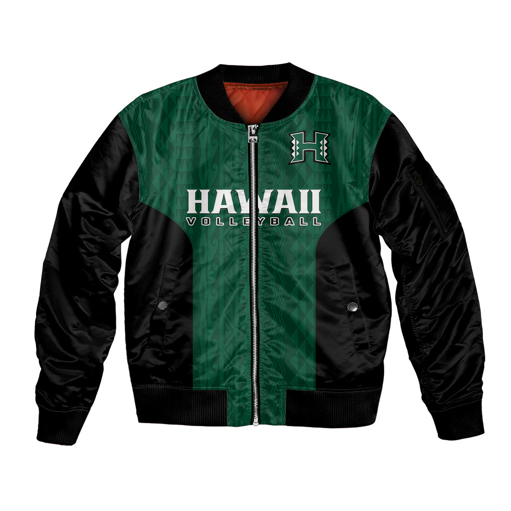 Hawaii Volleyball Sleeve Zip Bomber Jacket Hawaiian Kakau Green Style LT14 Unisex Green - Polynesian Pride