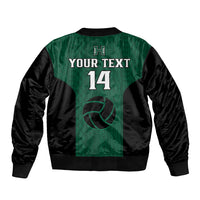 (Custom Text And Number) Hawaii Volleyball Sleeve Zip Bomber Jacket Hawaiian Kakau Green Style LT14 - Polynesian Pride