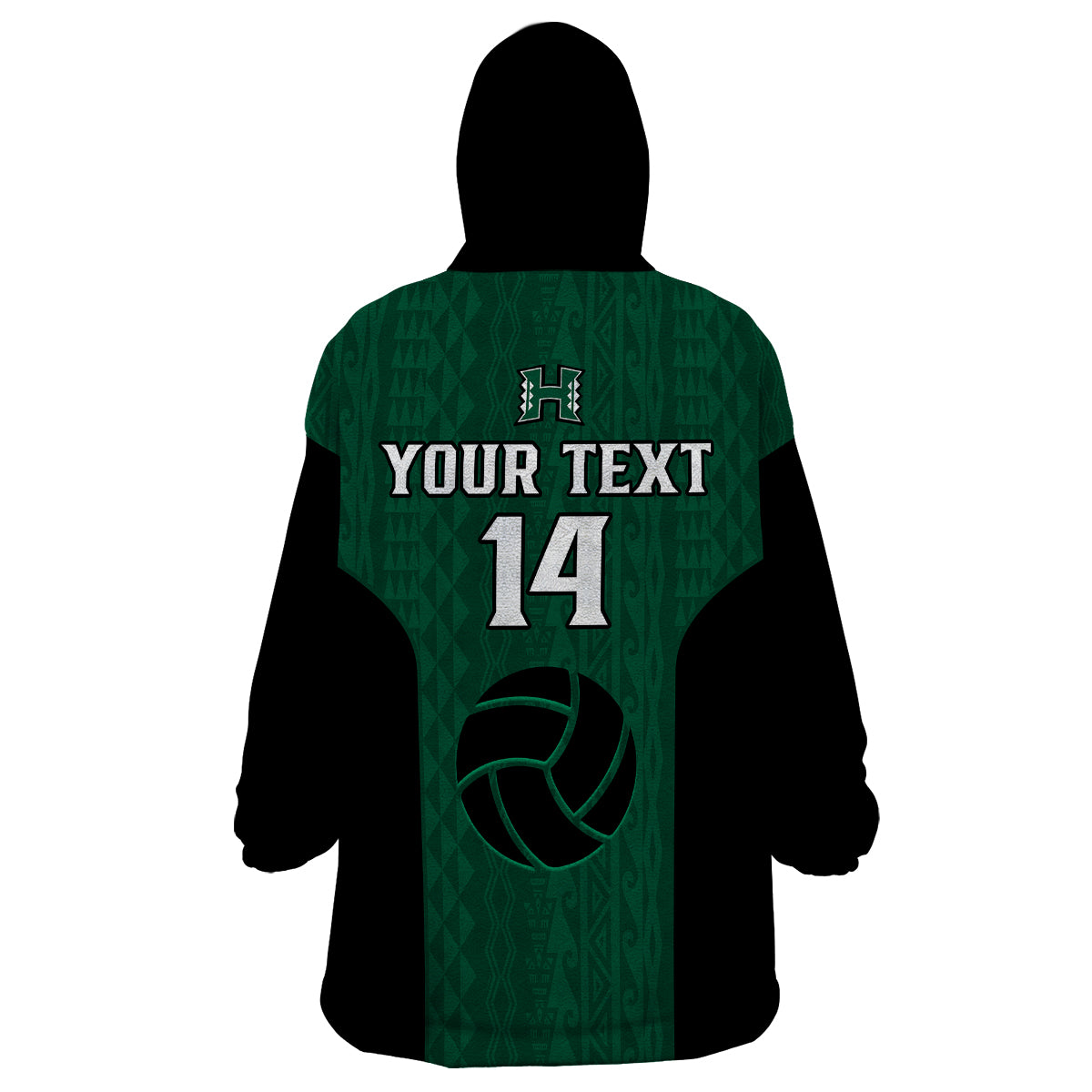 (Custom Text And Number) Hawaii Volleyball Wearable Blanket Hoodie Hawaiian Kakau Green Style LT14 - Polynesian Pride