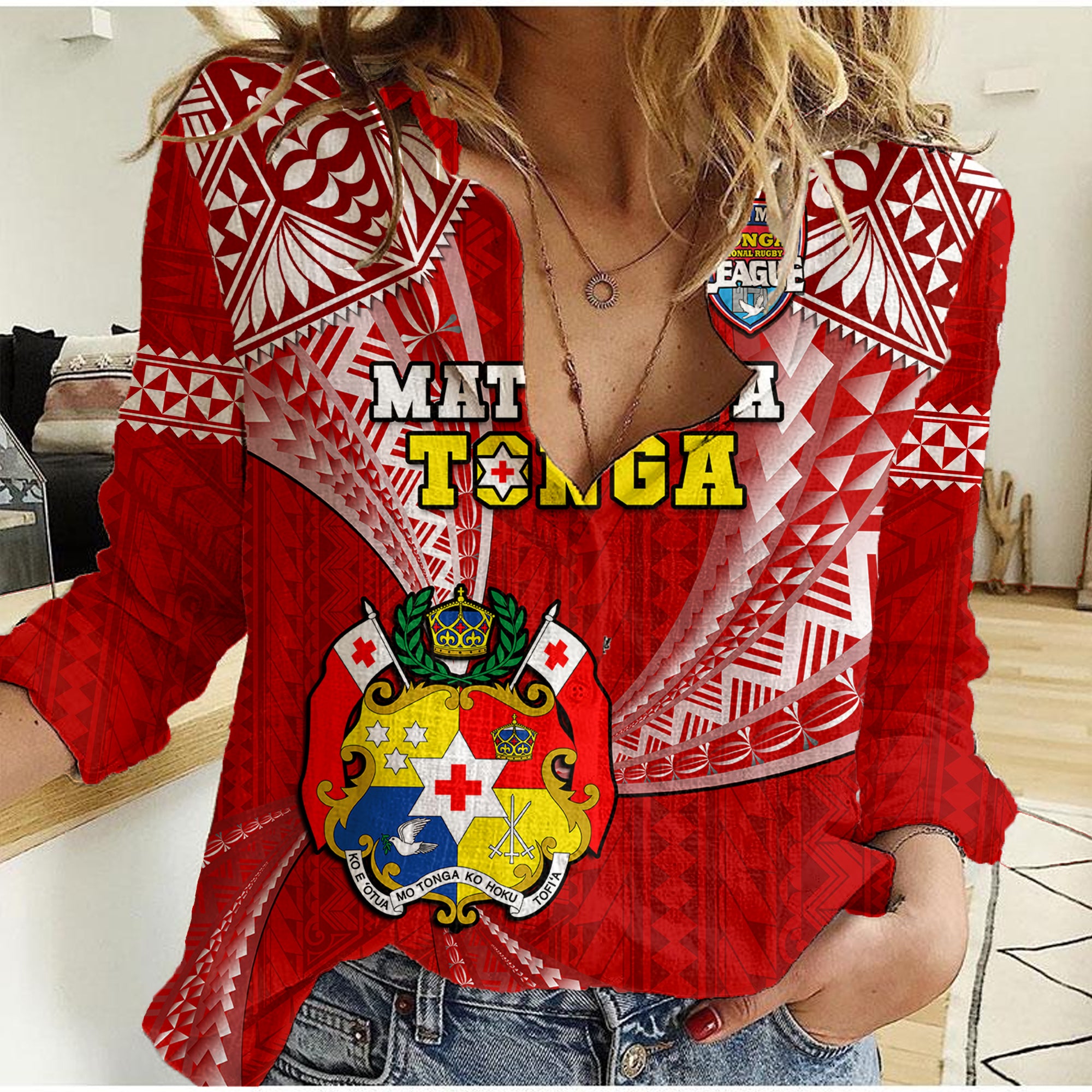 Tonga Rugby Women Casual Shirt Mate Maa Tonga Pacific Tongan Ngatu LT14 Female Red - Polynesian Pride