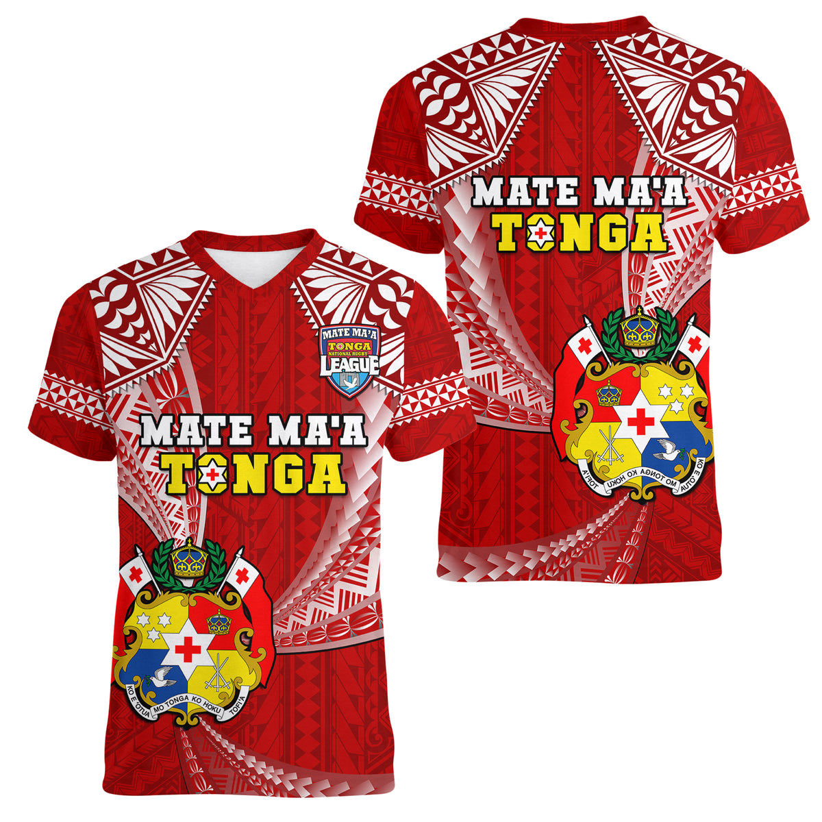 Tonga Rugby Women V Neck T Shirt Mate Maa Tonga Pacific Tongan Ngatu LT14 Female Red - Polynesian Pride