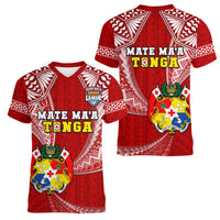 Tonga Rugby Women V Neck T Shirt Mate Maa Tonga Pacific Tongan Ngatu LT14 Female Red - Polynesian Pride