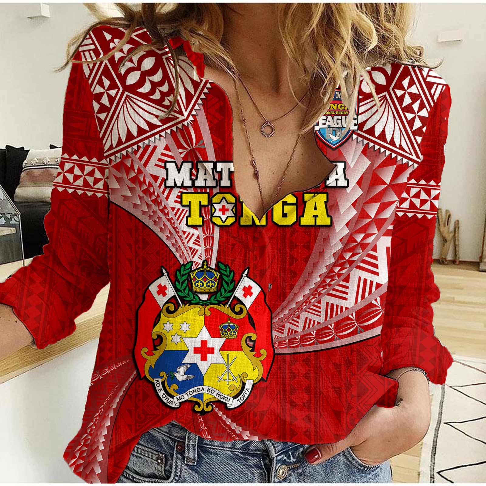 (Custom Text And Number) Tonga Rugby Women Casual Shirt Mate Maa Tonga Pacific Tongan Ngatu LT14 Female Red - Polynesian Pride