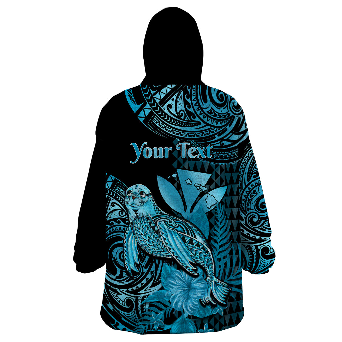 (Custom Personalised) Hawaii Monk Seal Wearable Blanket Hoodie Polynesian Kakau With Kanaka Turquoise LT14 - Polynesian Pride