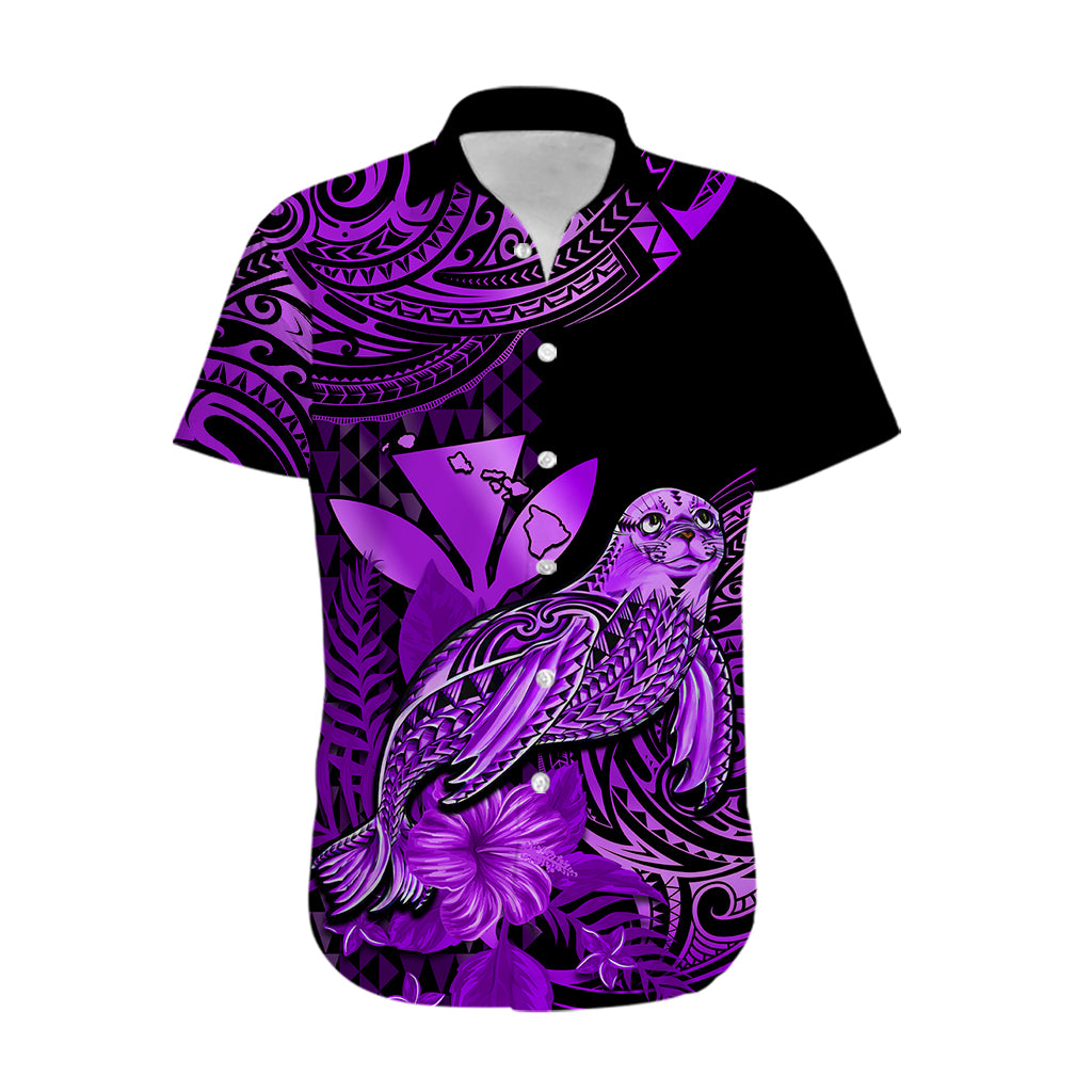(Custom Personalised) Hawaii Monk Seal Hawaiian Shirt Polynesian Kakau With Kanaka Purple LT14 - Polynesian Pride