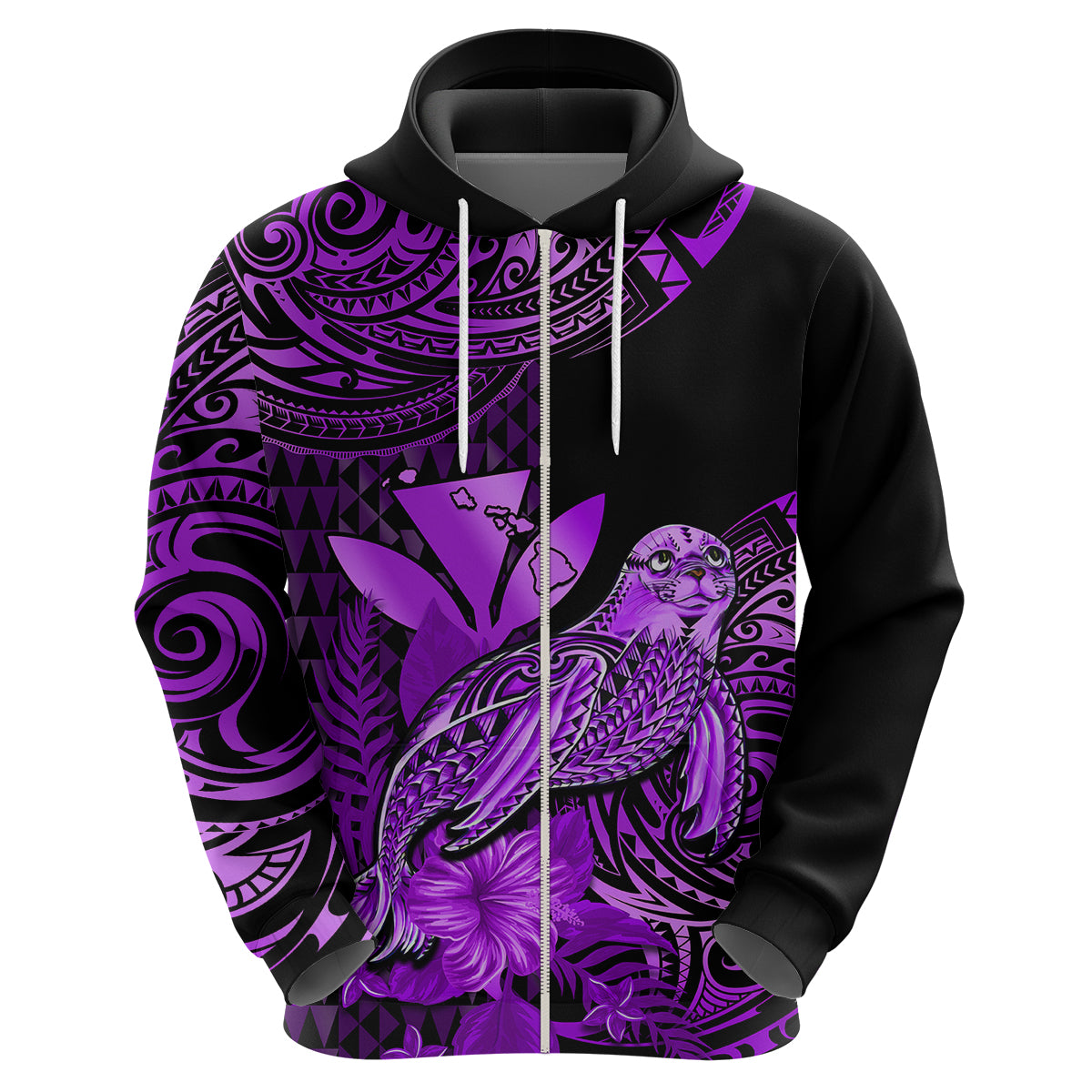 Custom Hawaii Monk Seal Hoodie Polynesian Kakau With Kanaka Purple LT14 - Polynesian Pride