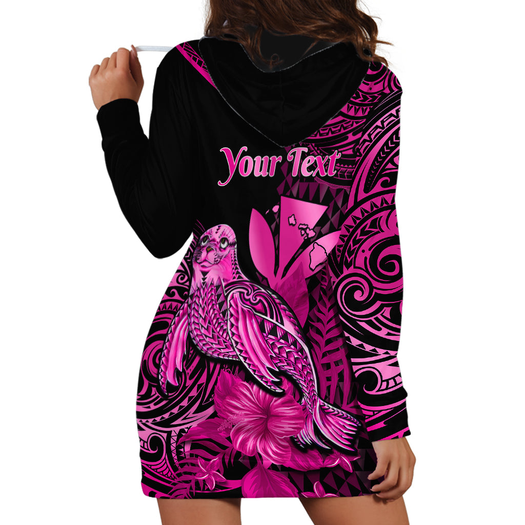 (Custom Personalised) Hawaii Monk Seal Hoodie Dress Polynesian Kakau With Kanaka Pink LT14 - Polynesian Pride