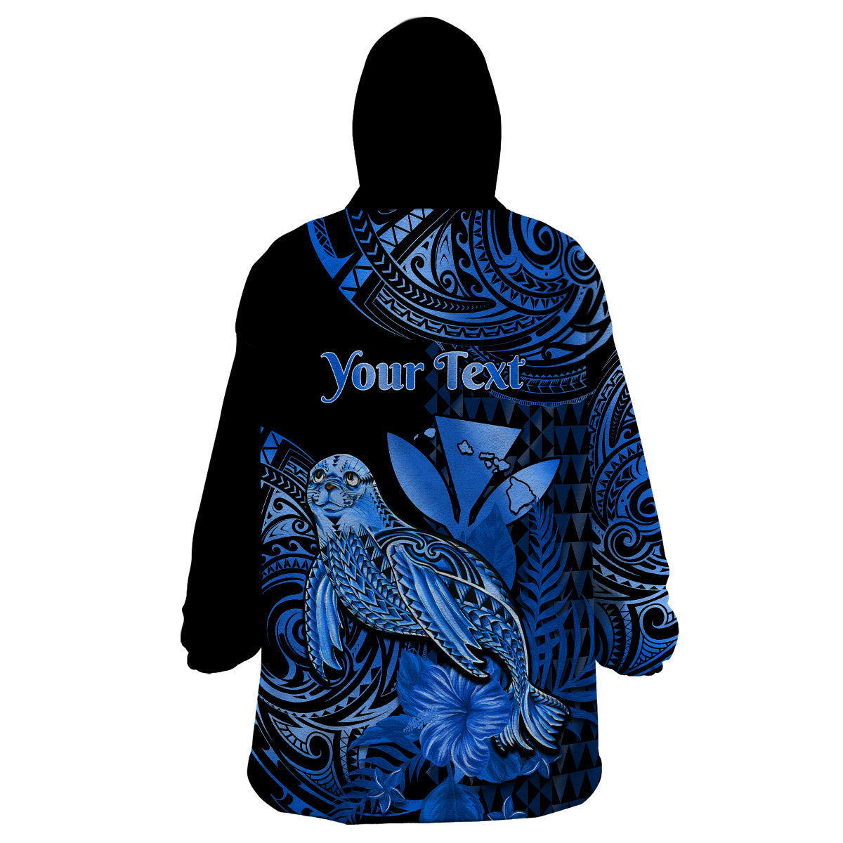 (Custom Personalised) Hawaii Monk Seal Wearable Blanket Hoodie Polynesian Kakau With Kanaka Blue LT14 - Polynesian Pride