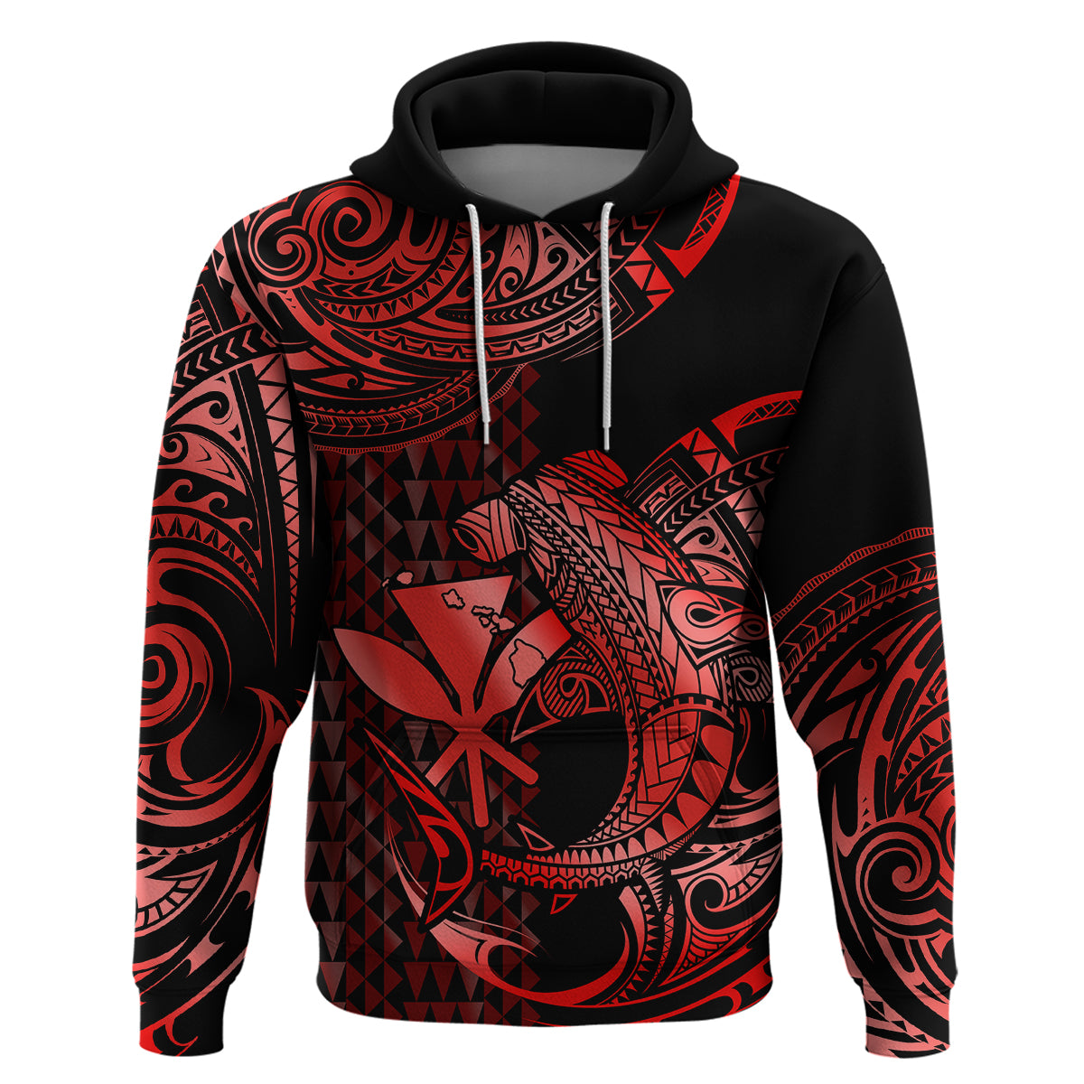 Custom Hawaii Hammerhead Shark Hoodie Polynesian Kakau With Kanaka Red LT14 - Polynesian Pride