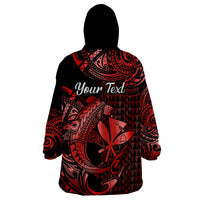 (Custom Personalised) Hawaii Hammerhead Shark Wearable Blanket Hoodie Polynesian Kakau With Kanaka Red LT14 - Polynesian Pride