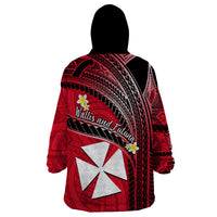 Wallis And Futuna Wearable Blanket Hoodie Plumeria Flowers With Red Polynesian Pattern LT14 - Polynesian Pride