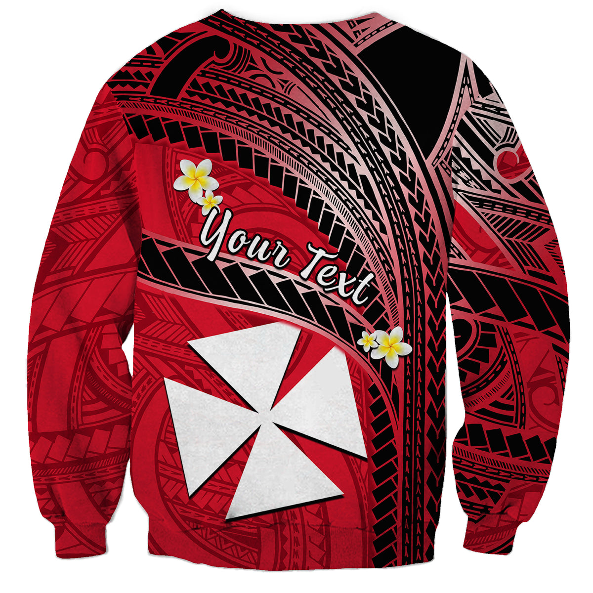 (Custom Personalised) Wallis And Futuna Sweatshirt Plumeria Flowers With Red Polynesian Pattern LT14 - Polynesian Pride