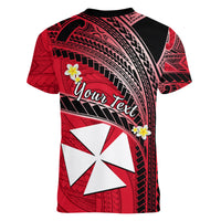(Custom Personalised) Wallis And Futuna Women V Neck T Shirt Plumeria Flowers With Red Polynesian Pattern LT14 - Polynesian Pride