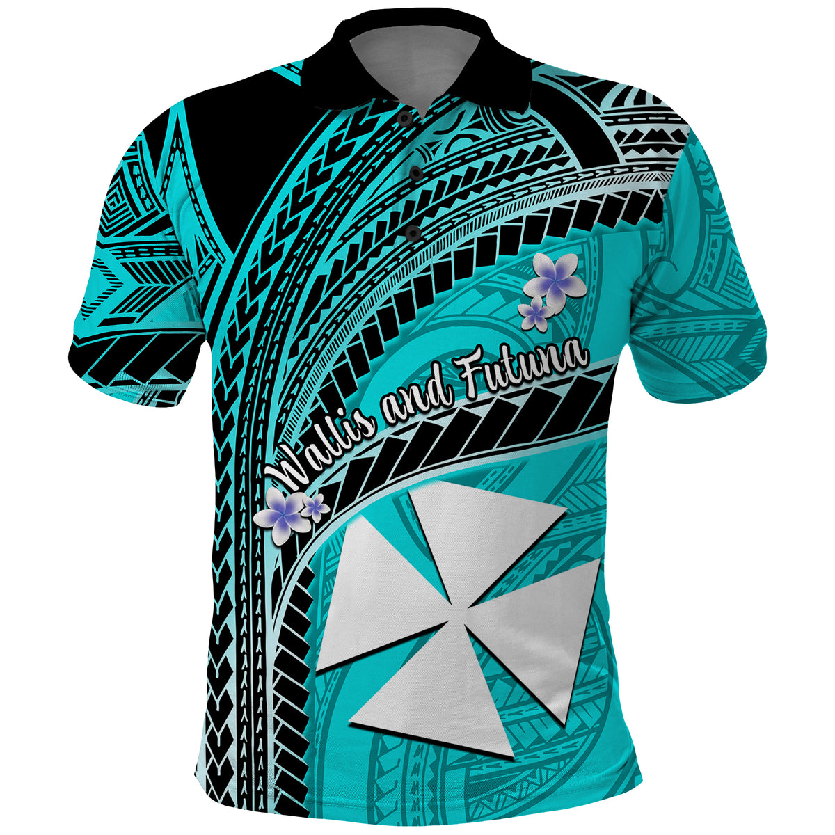 Custom Wallis and Futuna Polo Shirt Plumeria Flowers With Turquoise Polynesian Pattern LT14 Turquoise - Polynesian Pride