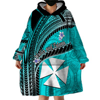 (Custom Personalised) Wallis And Futuna Wearable Blanket Hoodie Plumeria Flowers With Turquoise Polynesian Pattern LT14 - Polynesian Pride