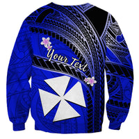 (Custom Personalised) Wallis And Futuna Sweatshirt Plumeria Flowers With Blue Polynesian Pattern LT14 - Polynesian Pride