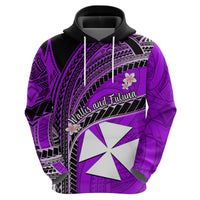 Custom Wallis and Futuna Hoodie Plumeria Flowers With Purple Polynesian Pattern LT14 Zip Hoodie Purple - Polynesian Pride
