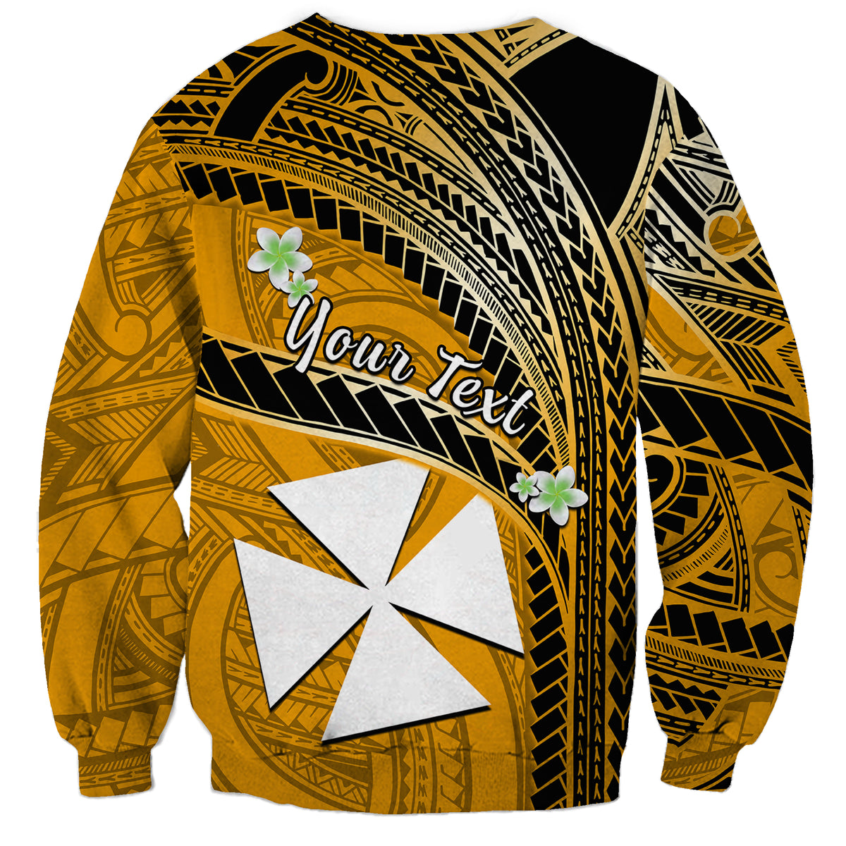(Custom Personalised) Wallis And Futuna Sweatshirt Plumeria Flowers With Gold Polynesian Pattern LT14 - Polynesian Pride
