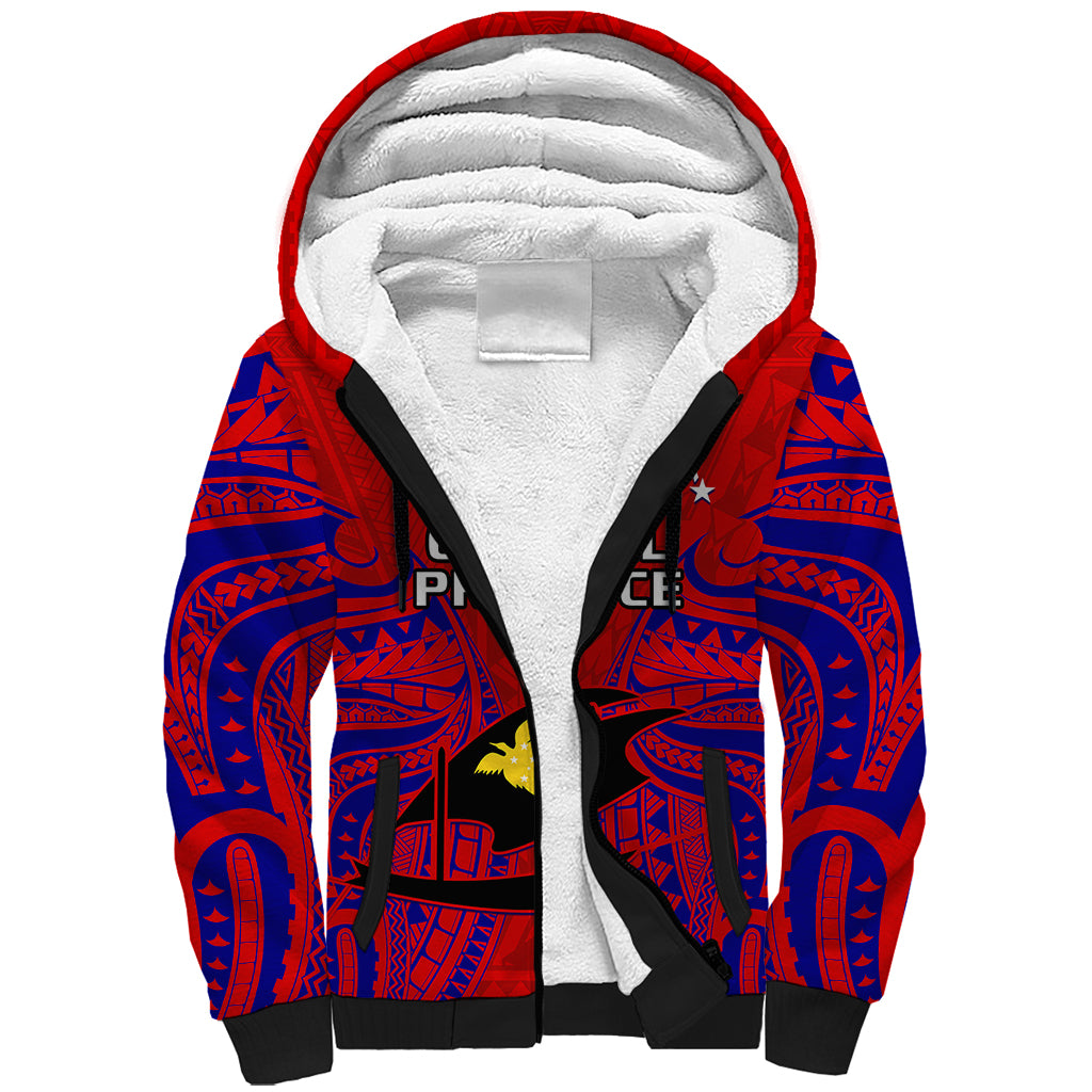 Papua New Guinea Sherpa Hoodie Central Province Mix Coat Of Arms Polynesian Art LT14 Unisex Red - Polynesian Pride